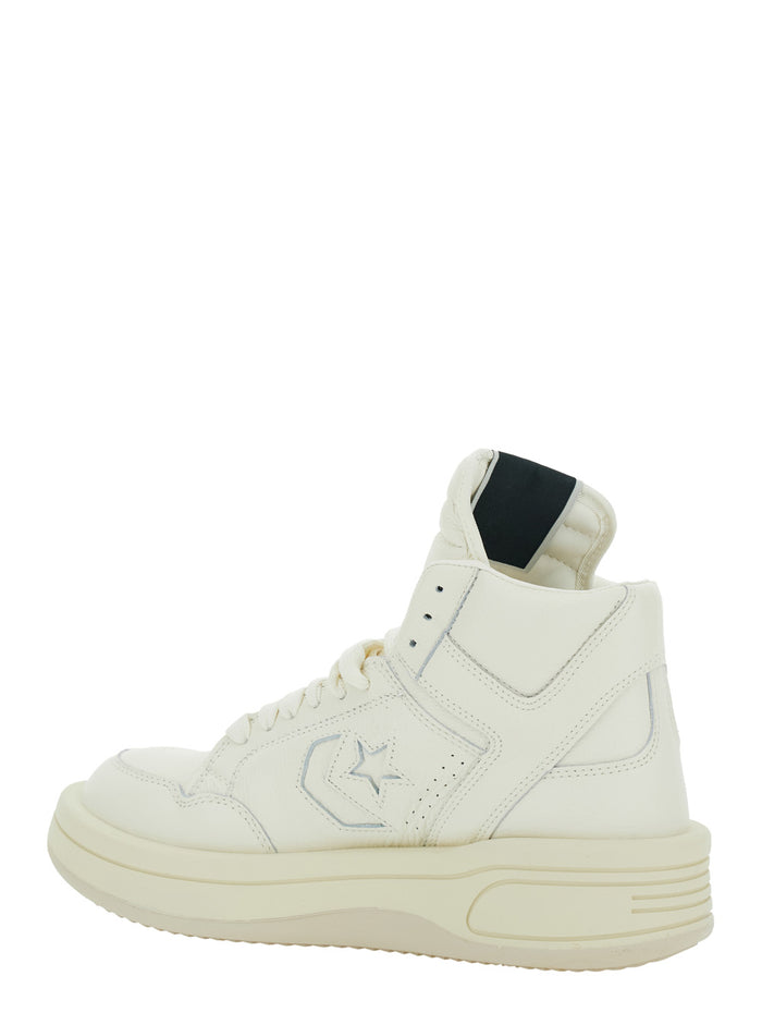 Turbowpn White High-Top Sneakers With Logo Detail And Oversize Tongue Leather Unisex Cow