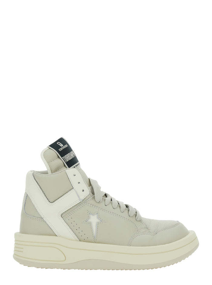Turbowpn White And Grey High-Top Sneakers With Logo Detail Oversize Tongue Leather Unisex Cow