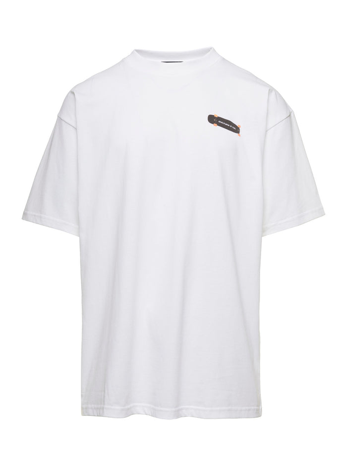 White Crewneck T-Shirt with Skate Logo Print in Jersey Man Tshirts And Polo Shirts