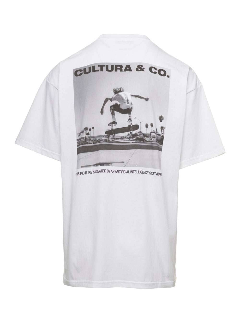 White Crewneck T-Shirt with Skate Logo Print in Jersey Man Tshirts And Polo Shirts