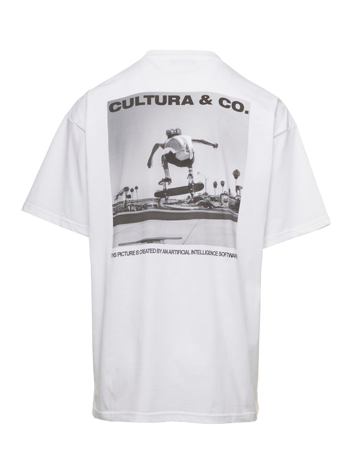 White Crewneck T-Shirt with Skate Logo Print in Jersey Man Tshirts And Polo Shirts