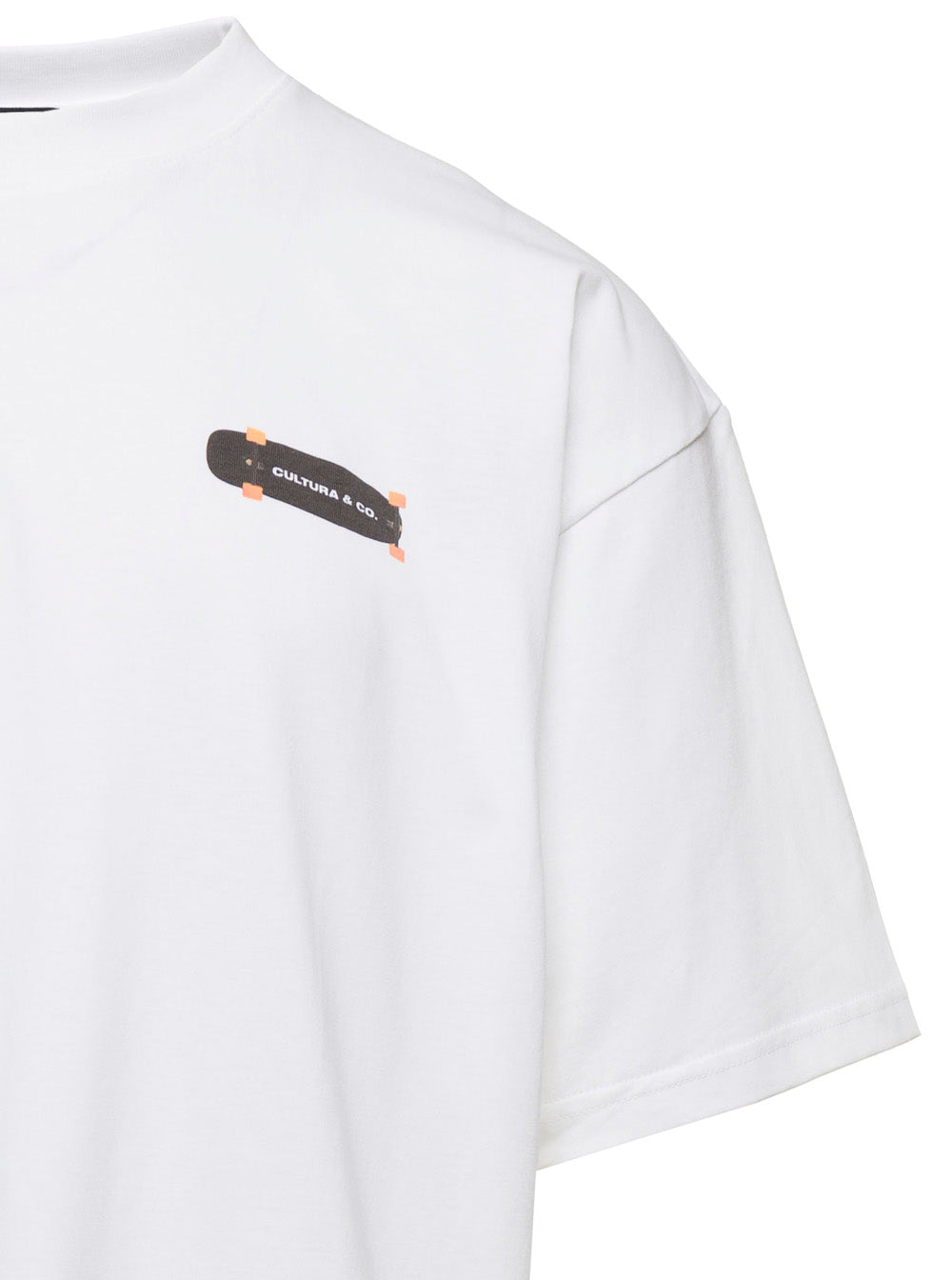 White Crewneck T-Shirt with Skate Logo Print in Jersey Man Tshirts And Polo Shirts