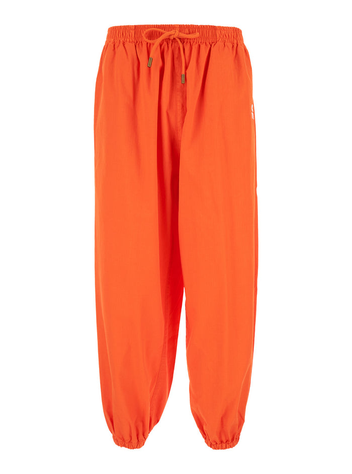 Orange Jogger Pants With Logo Detail Jersey Man Trousers