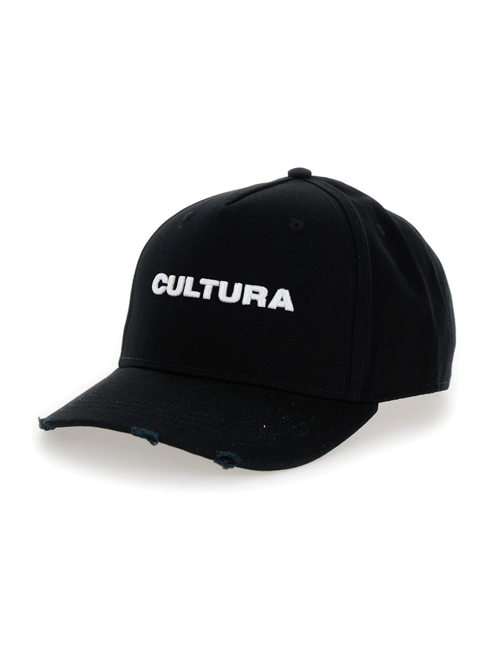 Black Baseball Cap With Cultura Embroidery Cotton Man Hats And Gloves