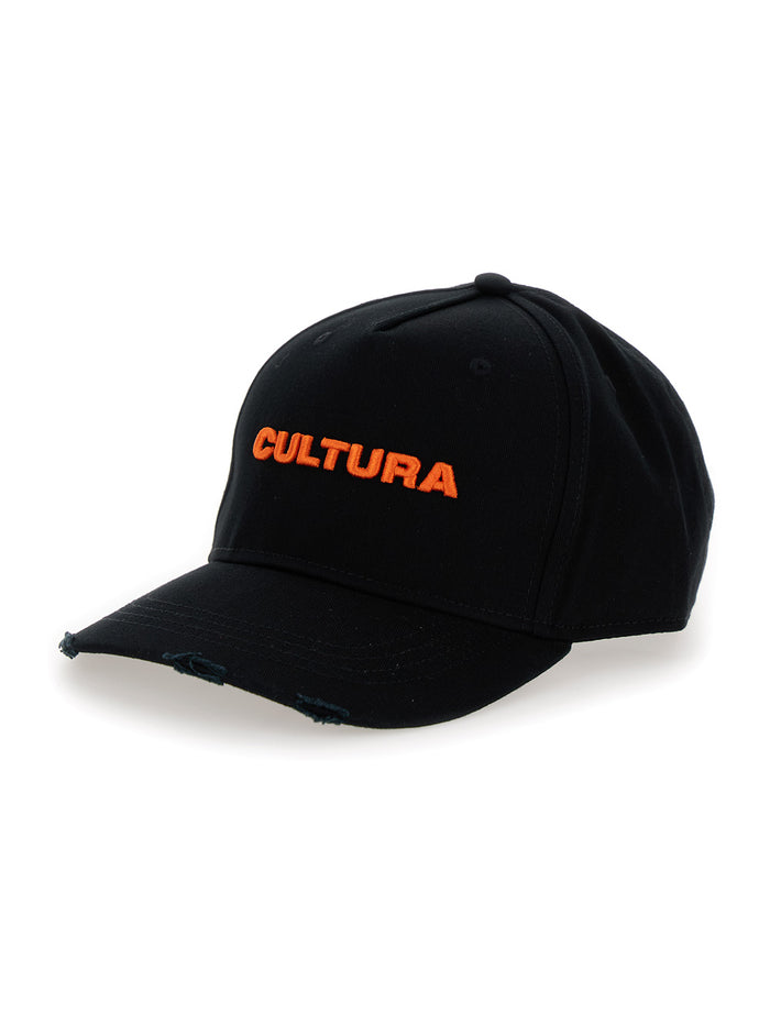 Black Baseball Cap With Cultura Embroidery Cotton Man Hats And Gloves