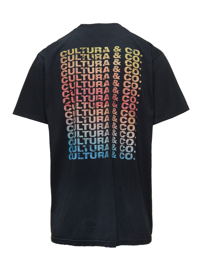 Black Crewneck T-Shirt With Cultura & Co Print Jersey Man Tshirts And Polo Shirts