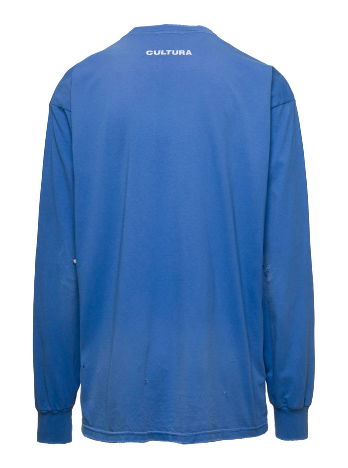 Blue Crewneck Sweatshirt with Contrasting CLTR Print in Jersey Man Blu Sweatshirts