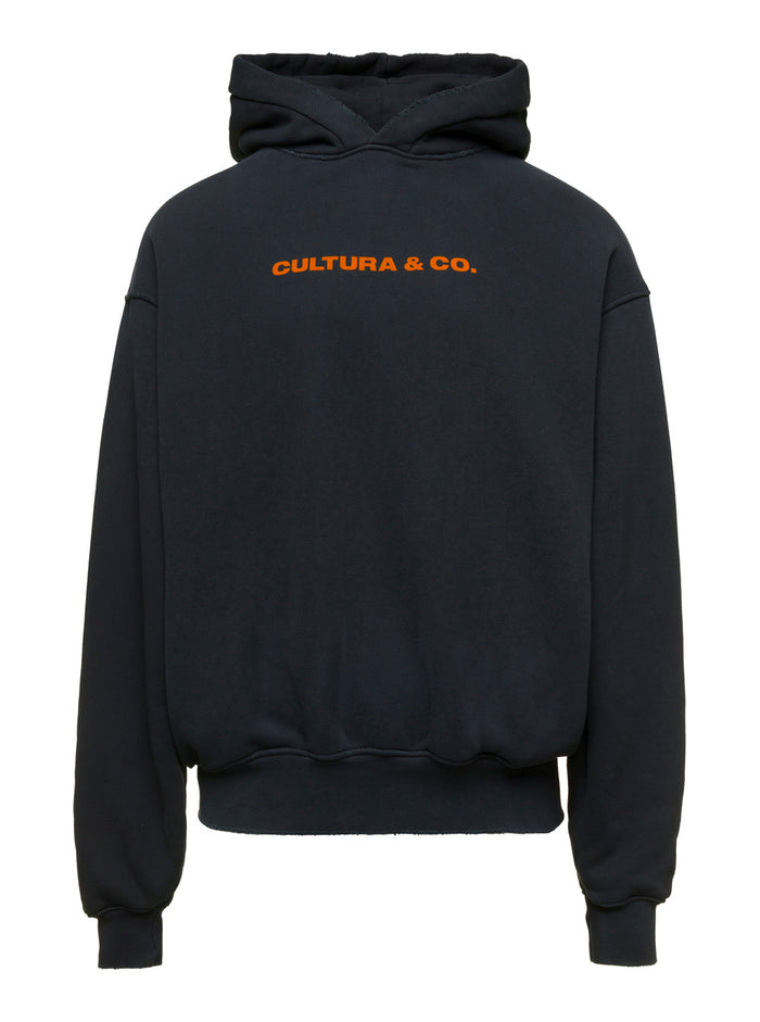 Black Hoodie With Cultura & Co Print Jersey Man Sweatshirts