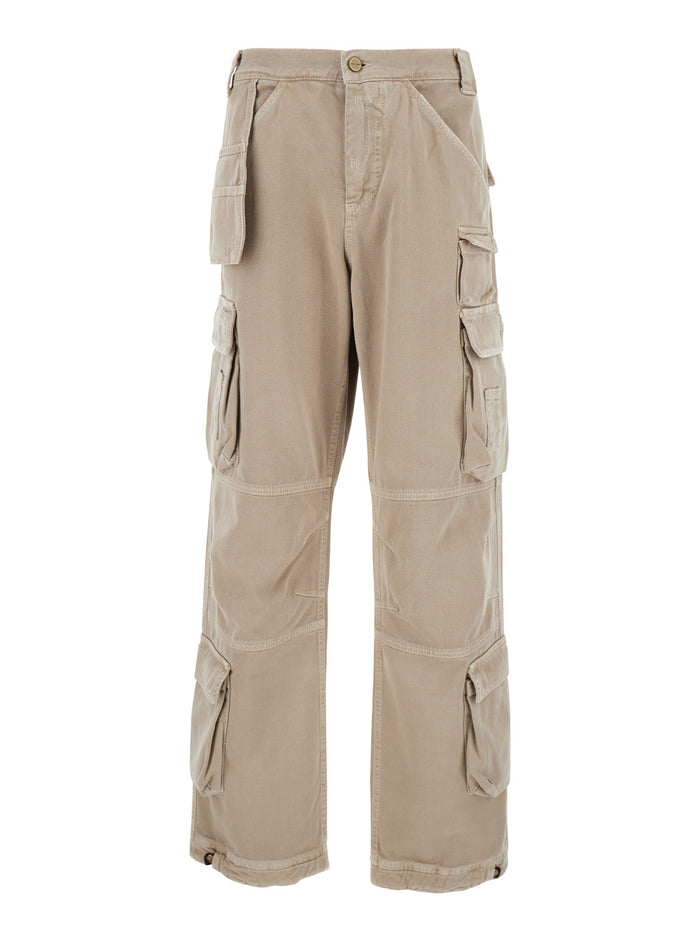 Beige Cargo Pants With Logo Patch Cotton Man Trousers