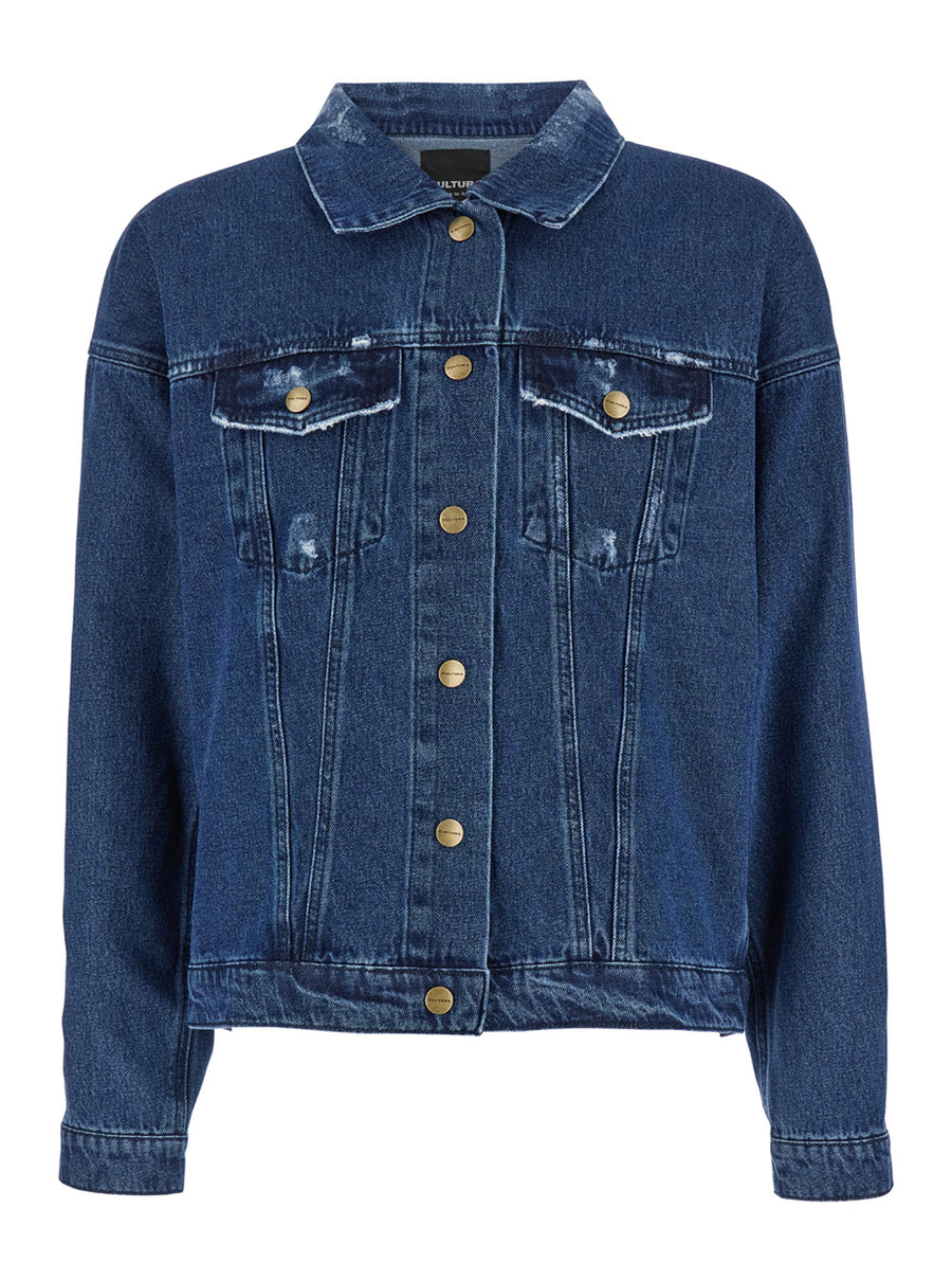 Blue Denim Jacket With Branded Buttons Coat