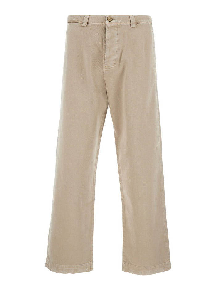 Beige Pants With Logo Patch Denim Man Jean