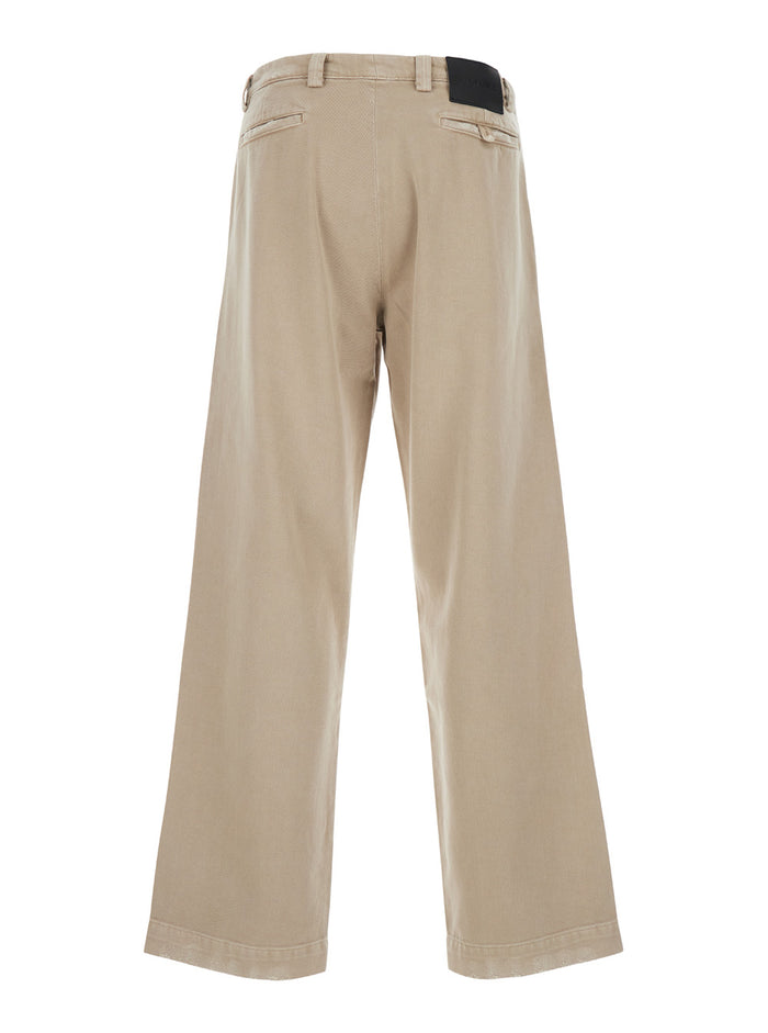 Beige Pants With Logo Patch Denim Man Jean