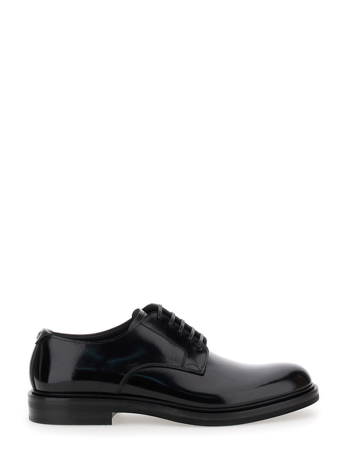 Altavilla Black Derby Shoes Brushed Leather Woman Calf Lace