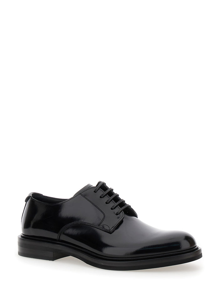 Altavilla Black Derby Shoes Brushed Leather Woman Calf Lace