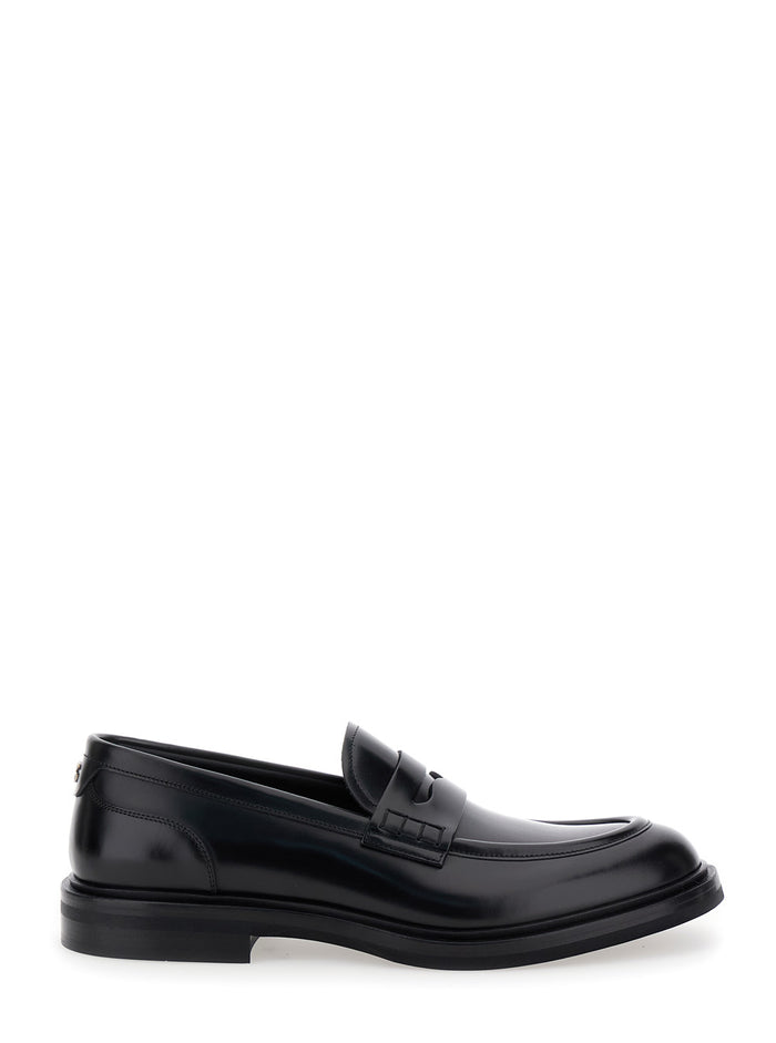 Black Slip-On Loafers With Dg Logo Leather Man Calf