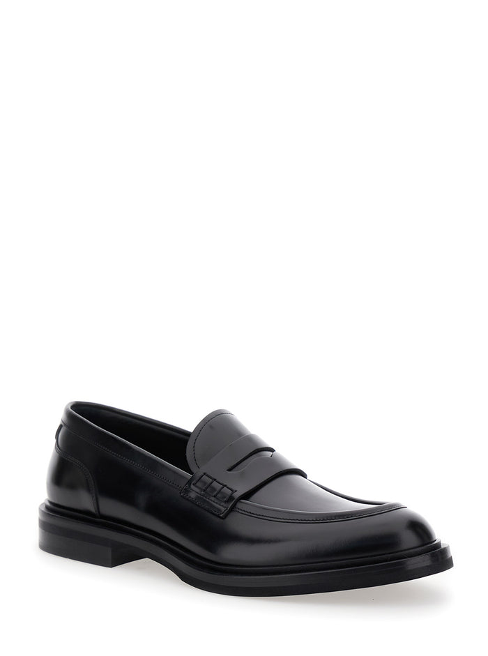 Black Slip-On Loafers With Dg Logo Leather Man Calf