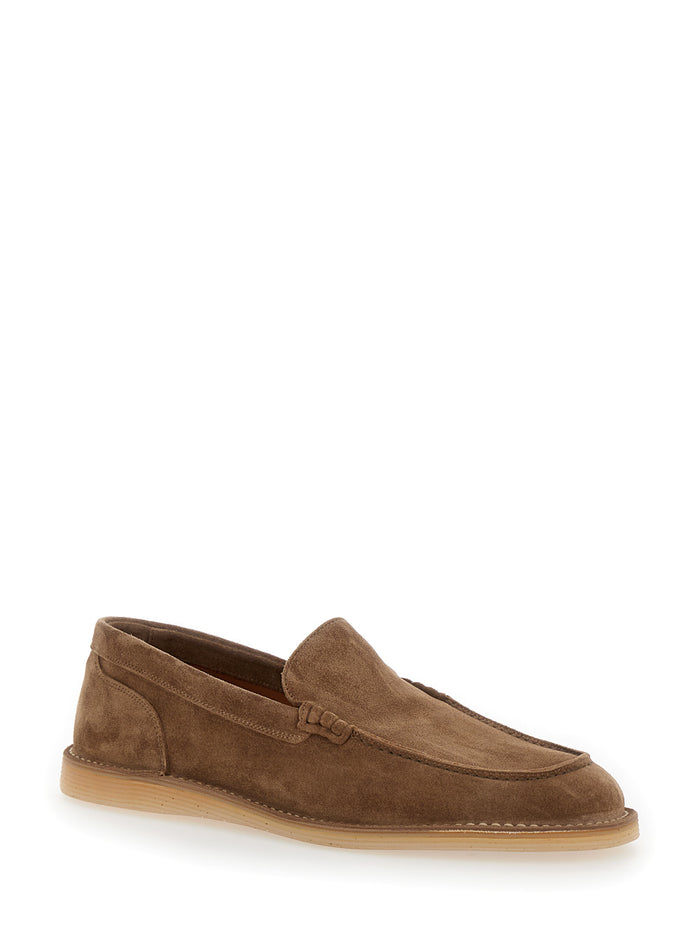 New Florio Ideal Brown Loafers With Dg Detail Suede Man Calf