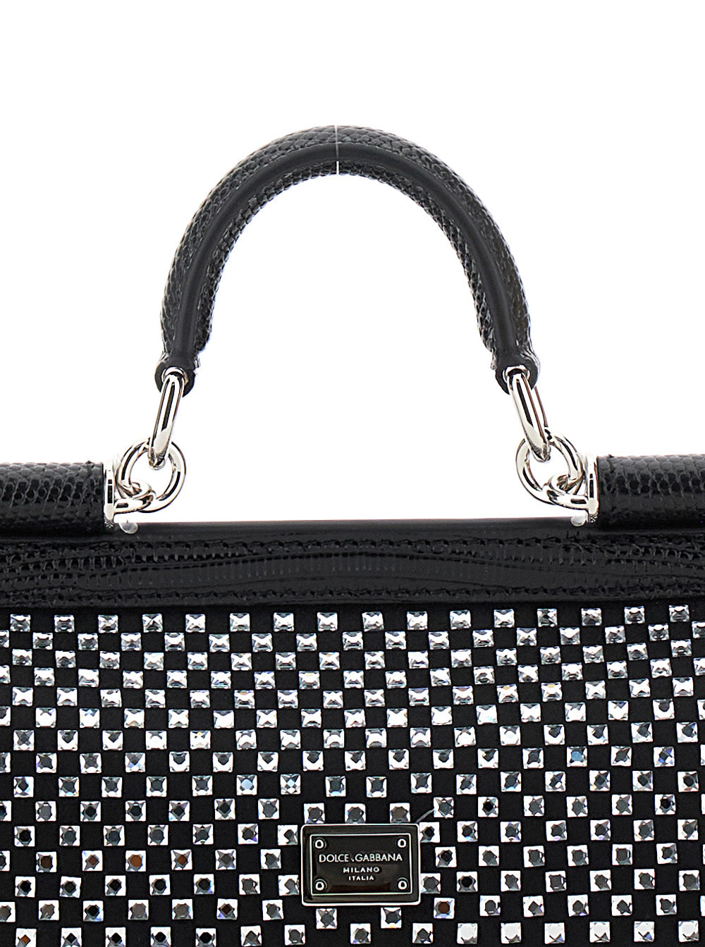 Sicily Black Handbag With All-Over Rhinestone Satin Blend Woman Viscose Silk Calf Hand Bags