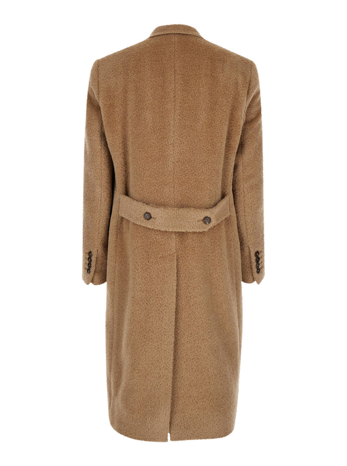 Beige Double-Breasted Coat with Peak Revers in Wool Blend Man Llama Virgin Polyamid Outerwear