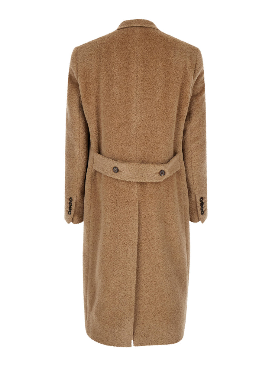 Beige Double-Breasted Wool Blend Coat Llama