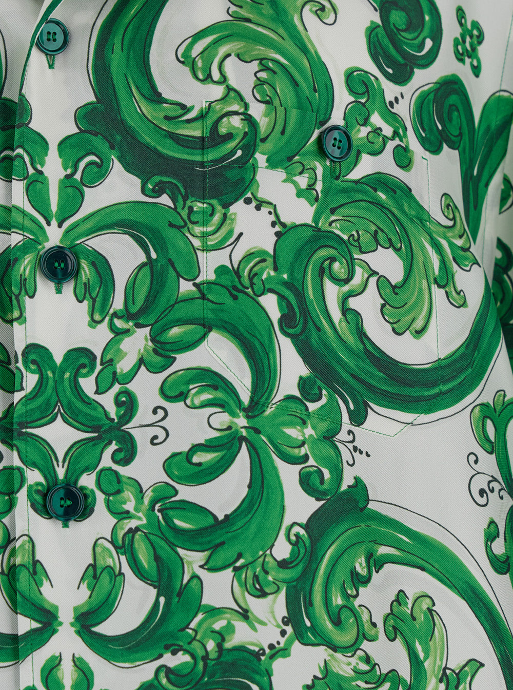 Palermo Green And White Bowling Shirt With Majolica Print Silk Man Blouses