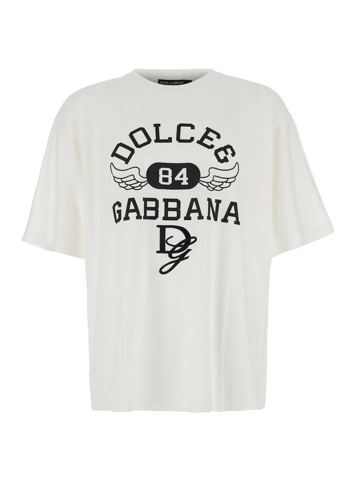White Oversize T-Shirt with Maxi Logo on the Front in Cotton Man Tshirts And Polo Shirts