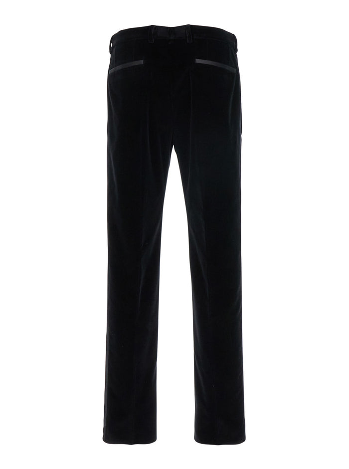 Black Pants with Belt Loops in Velvet Stretch Man Trousers