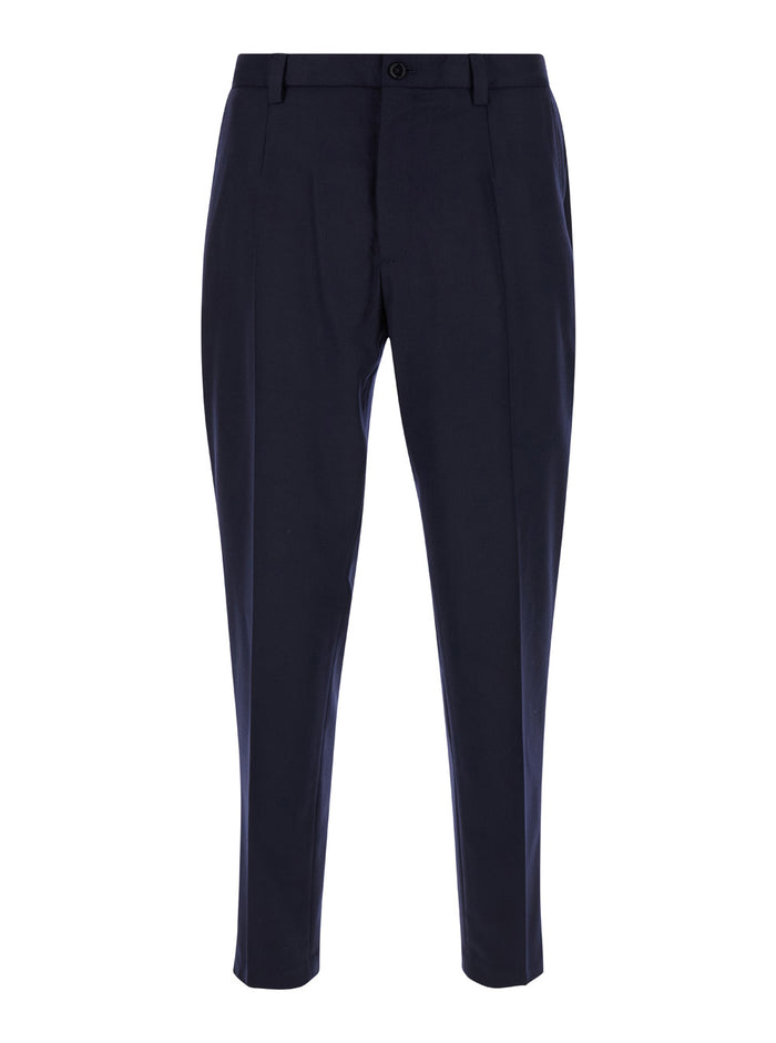 Blue High Waist Pants in Wool Man Blu Virgin Trousers