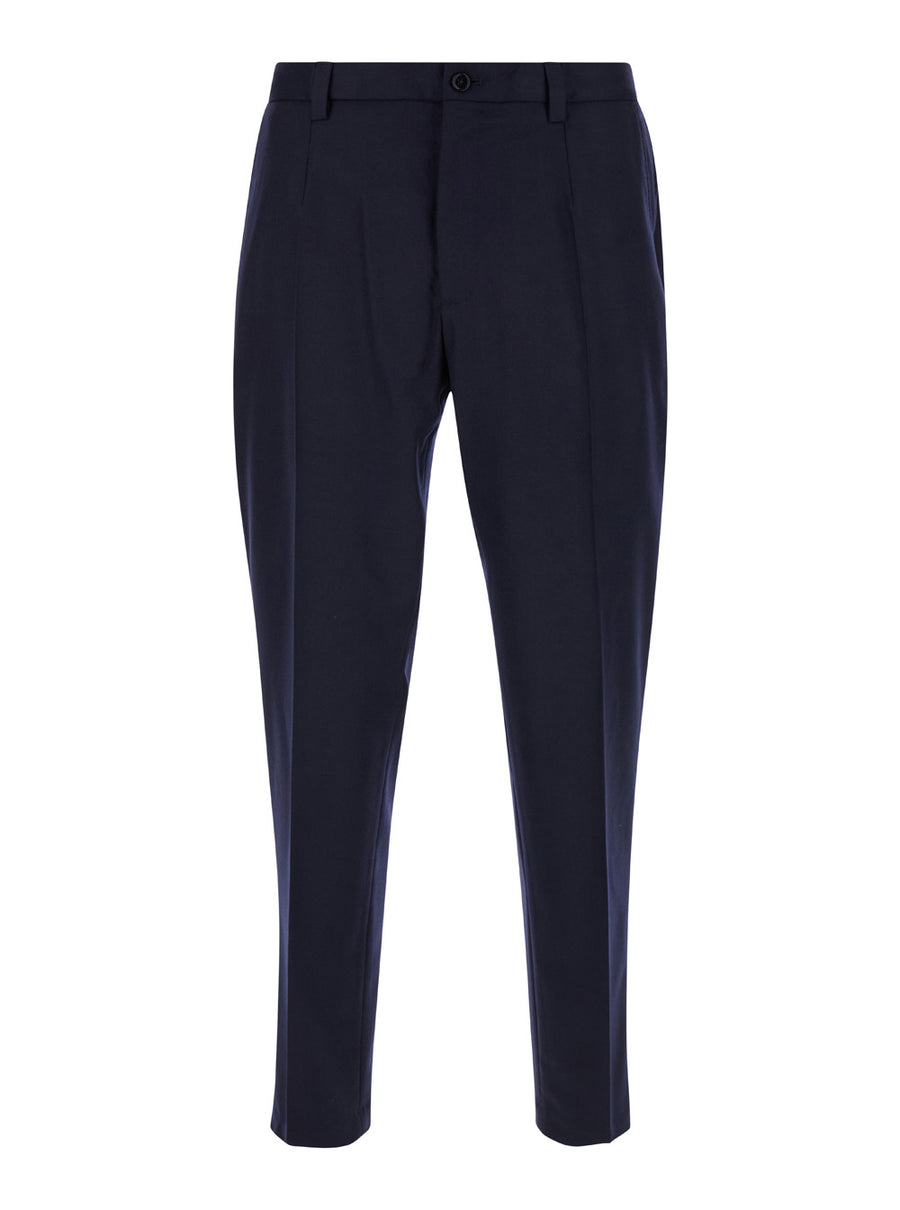 Blue High Waist Wool Pants Virgin Trousers