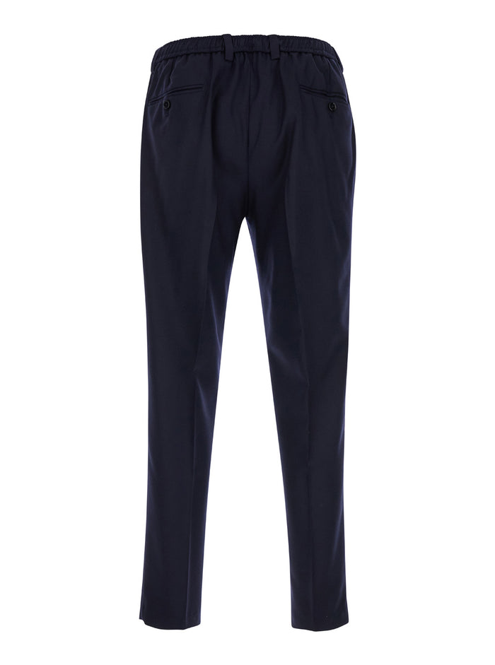 Blue High Waist Pants in Wool Man Blu Virgin Trousers