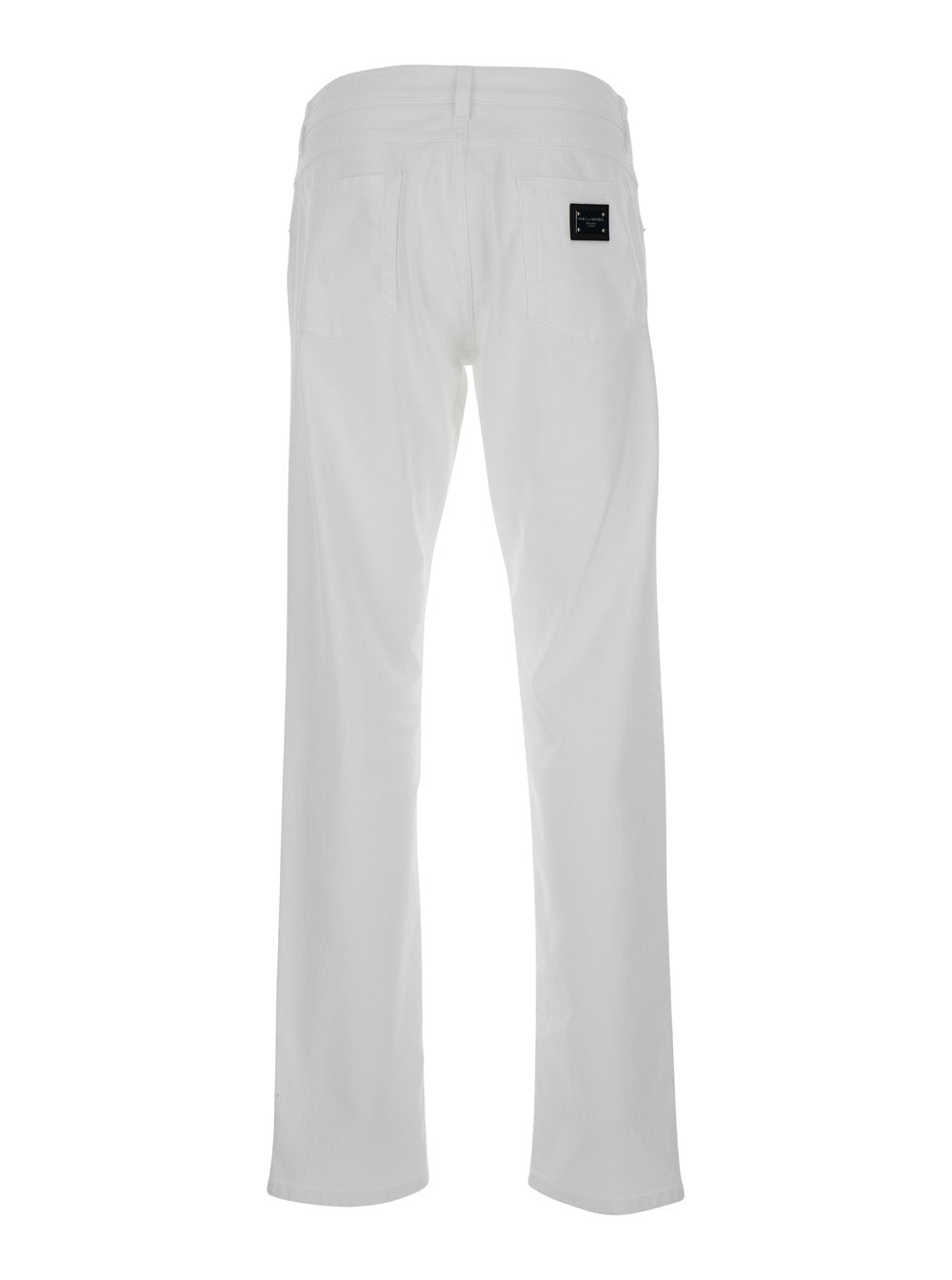 White Slim Jeans With Logo Plaque Stretch Cotton Denim Man Elastan