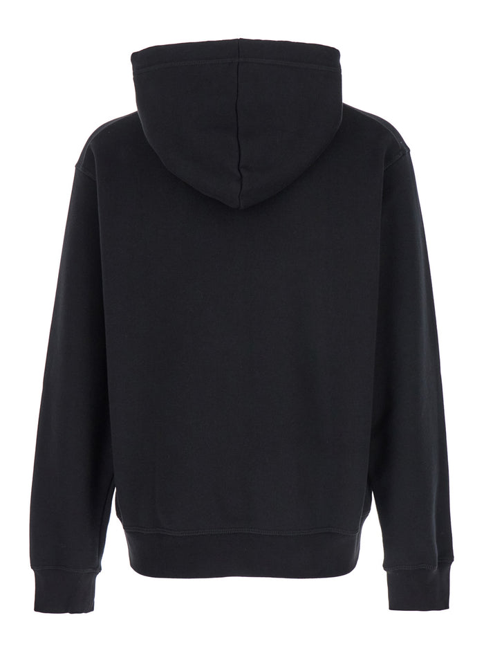 Black Hoodie with Drawstring Hood and Maxi Logo Print on the Front in Cotton Man Sweatshirts