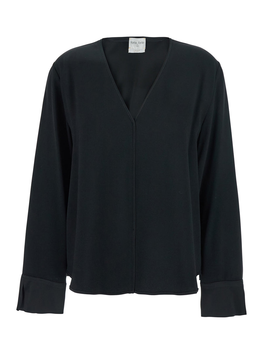 Black V-Neck Sweater Acetate Blend Tops
