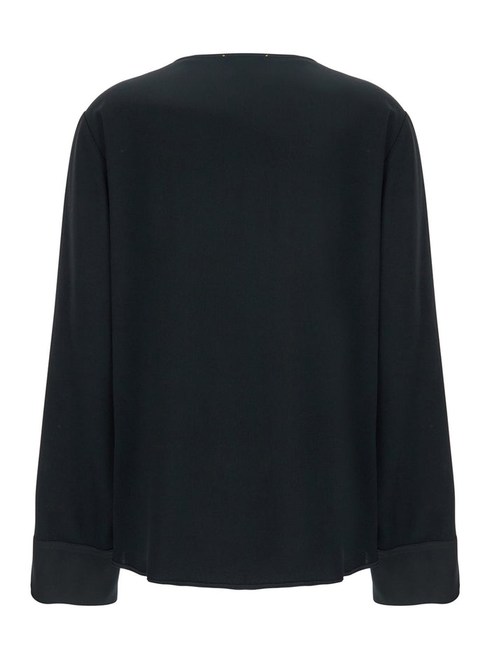 Black V-Neck Sweater in Acetate Blend Woman Jersey