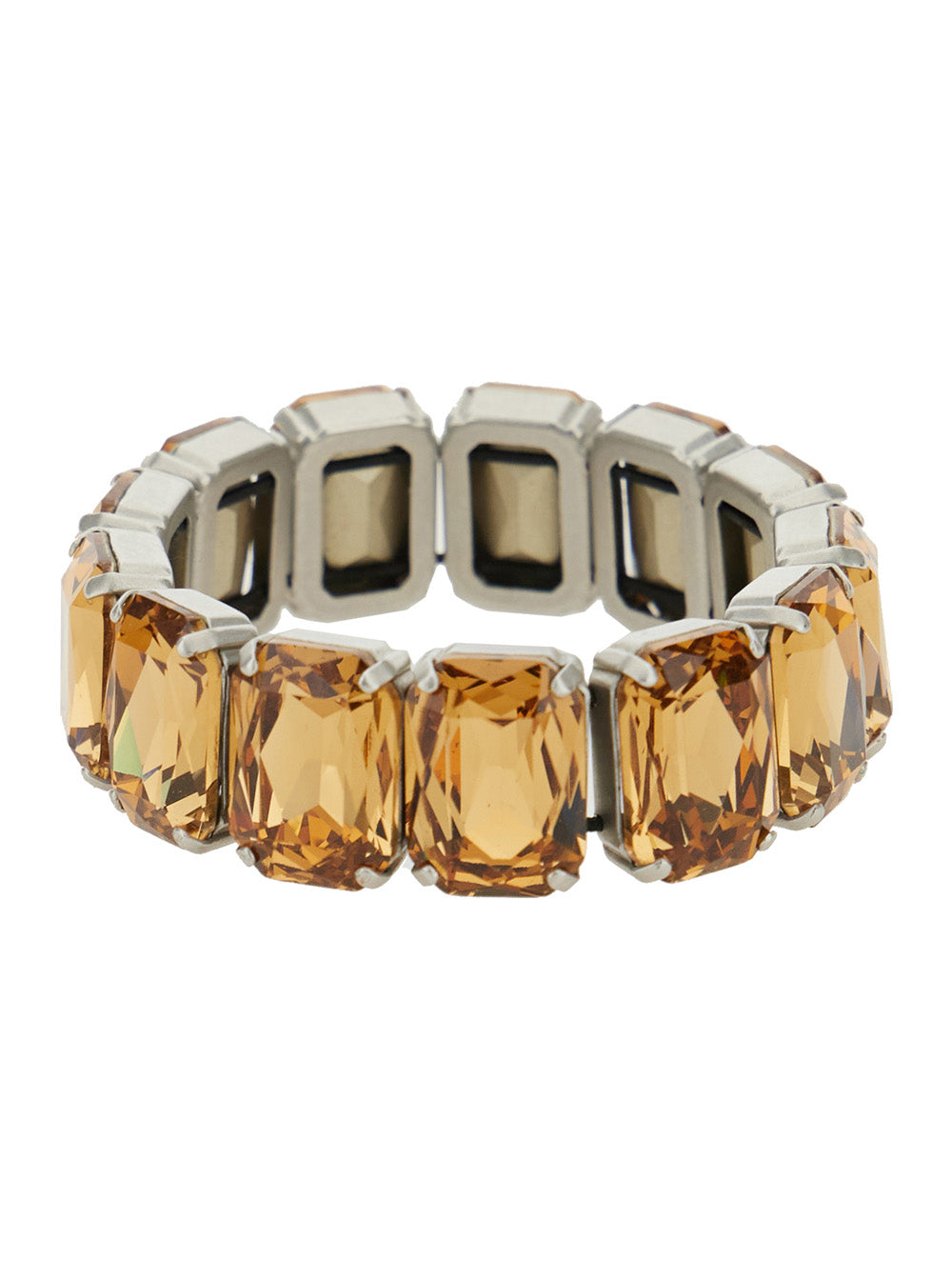 Metallic Bracelet With Crystal Embellishments And Elastic Wristband Glass Brass Woman