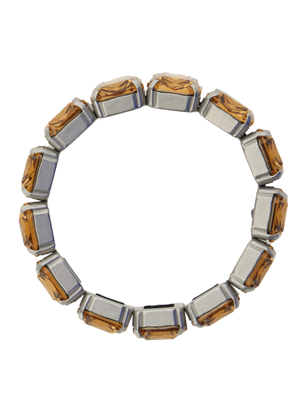 Metallic Bracelet With Crystal Embellishments And Elastic Wristband Glass Brass Woman