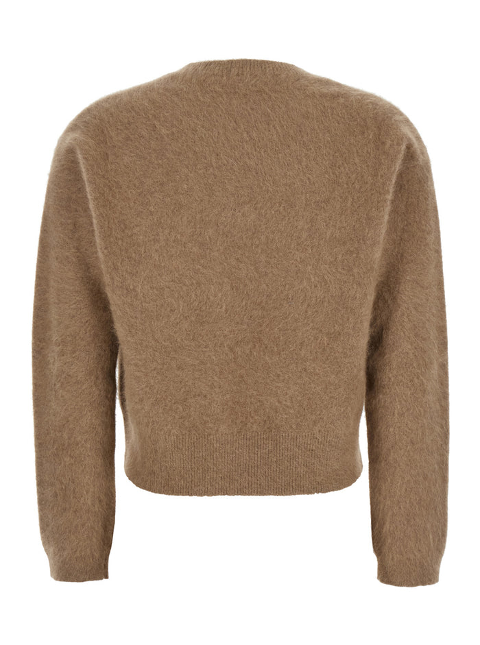 Beige Crewneck Sweater Wool And Cashmere Blend Woman Cotton Jersey