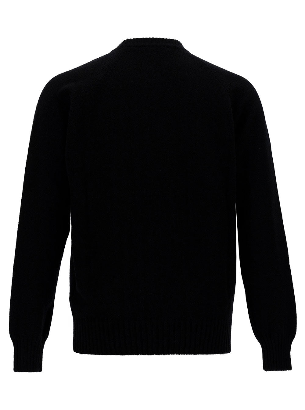 Black Crewneck Sweater with Ribbed Trims in Cashmere and Wool Man Kashmir Virgin Jersey