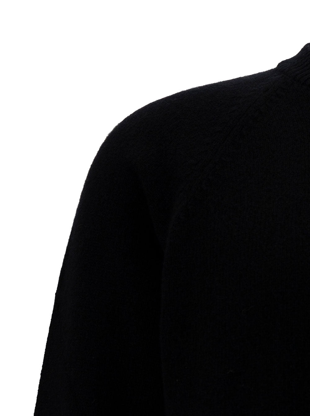 Black Crewneck Sweater with Ribbed Trims in Cashmere and Wool Man Kashmir Virgin Jersey