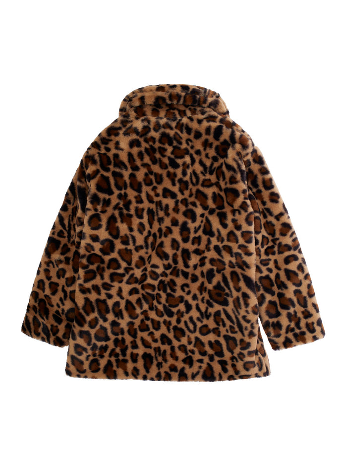Brown Coat With All-Over Leopard Print Faux-Fur Girl Polyester