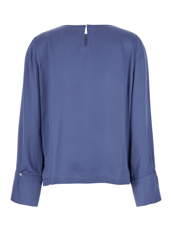 Kenta Blue Blouse With Wide Cuffs And Cut-Out On The Rear Silk Woman Blu Shirts Blouses