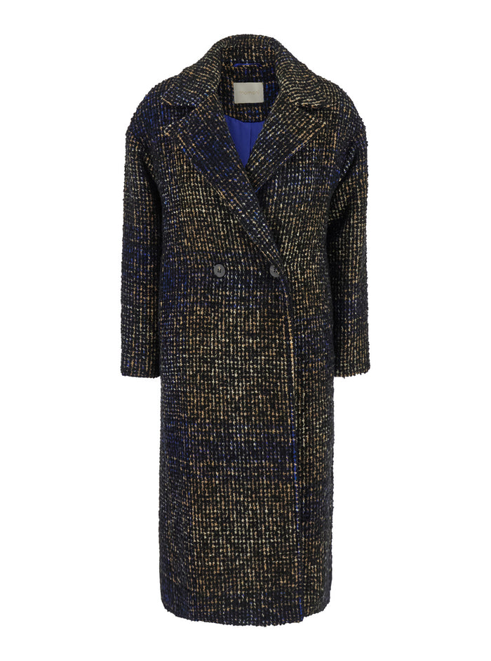 Fontanbleau Multicolor Double-Breasted Coat With Notched Revers And All-Over Check Motif Wool Blend Woman Virgin Acrylic Polyester