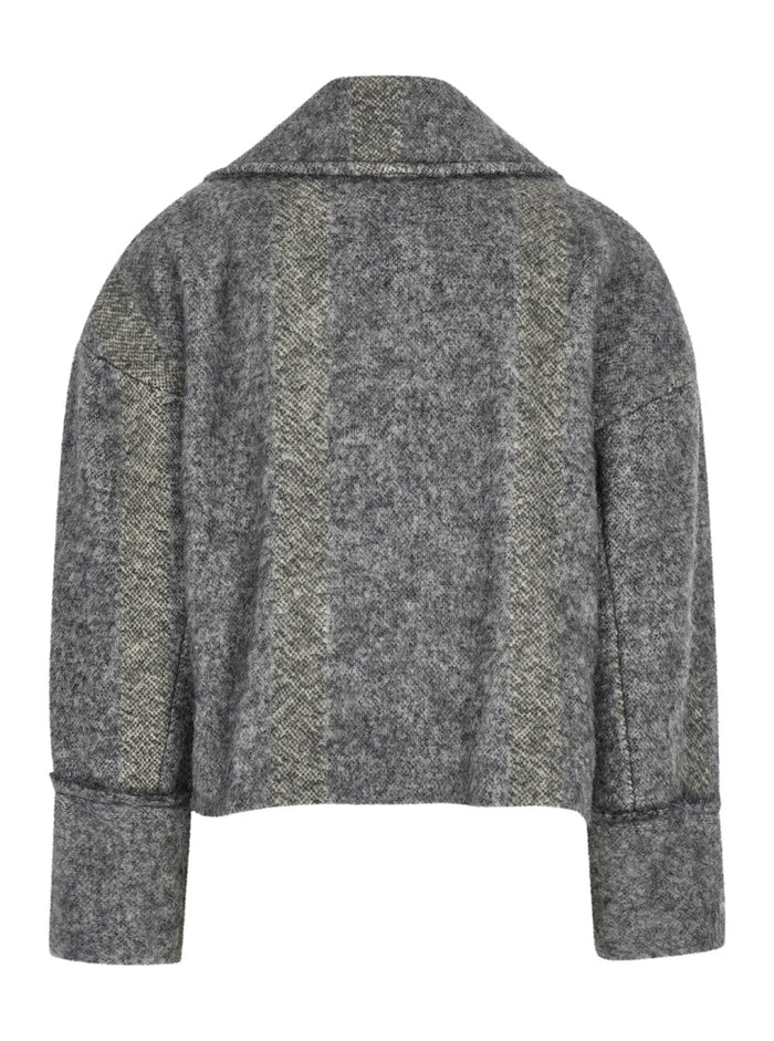 Kenpi Double-Breasted Jacket With Wide Notched Revers Wool Blend Woman Grey Blazers