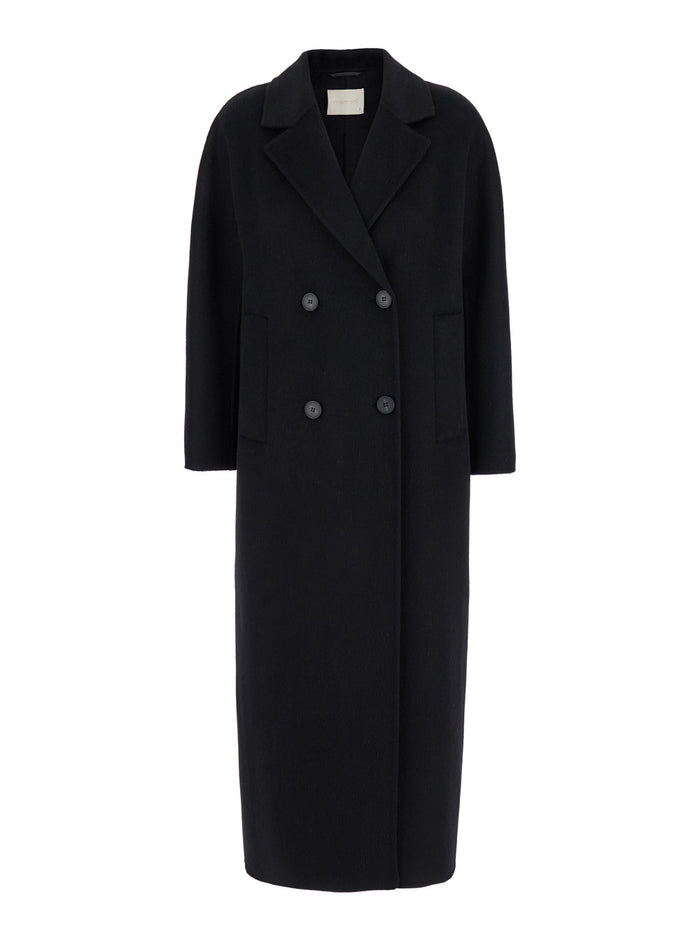 Sakura Black Double-Breasted Coat With Notched Revers Wool Blend Woman Alpaca