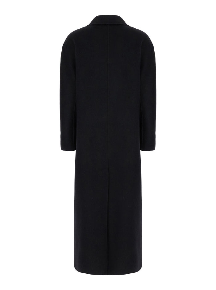 Sakura Black Double-Breasted Coat With Notched Revers Wool Blend Woman Alpaca