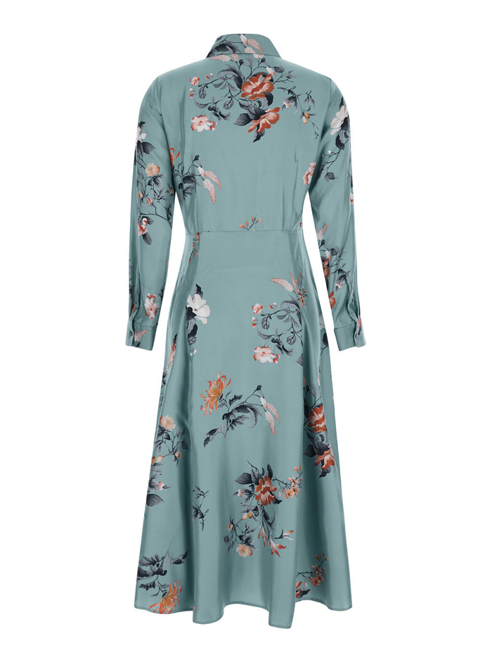 Chiba Multicolor Dress With Classic Collar And All-Over Floral Motif Silk Woman