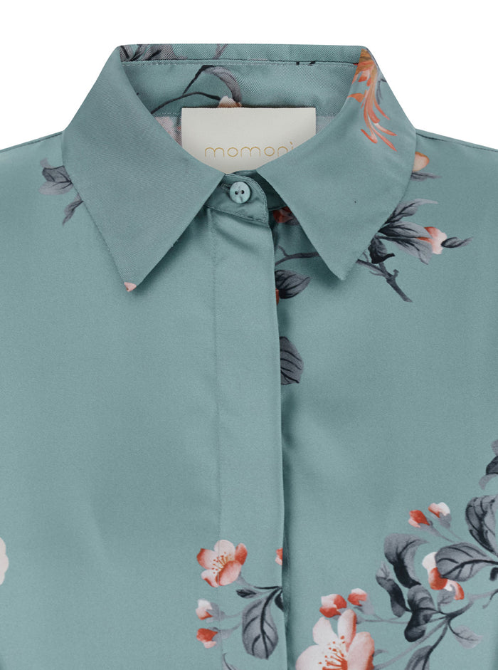 Chiba Multicolor Dress With Classic Collar And All-Over Floral Motif Silk Woman