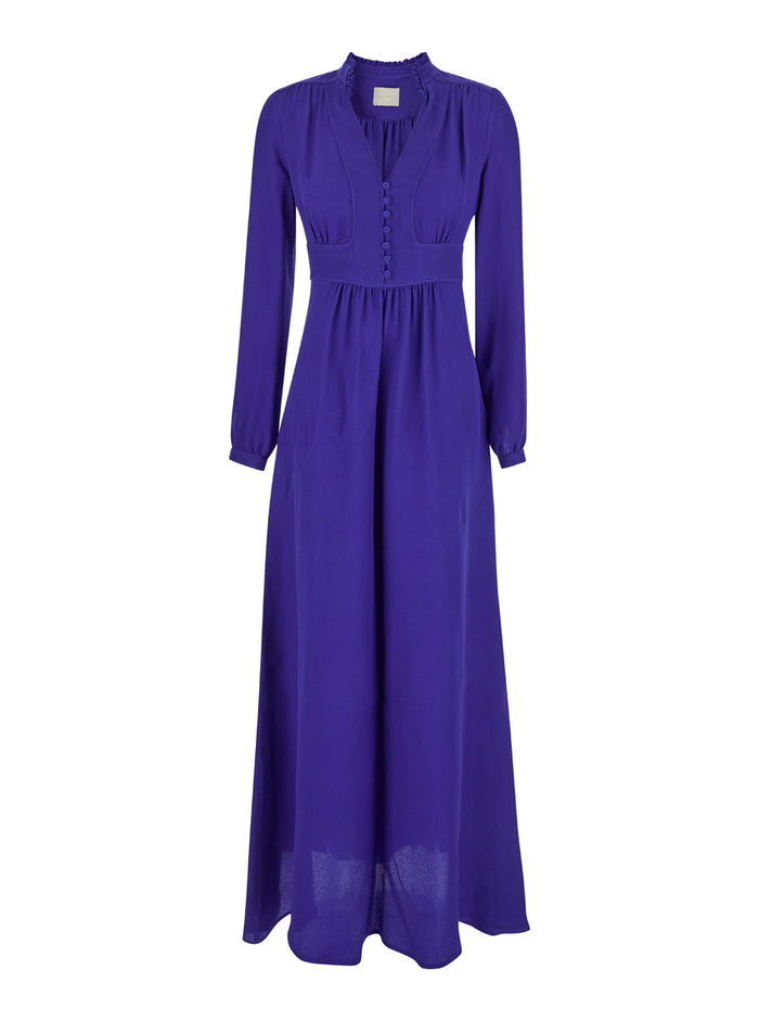 Jisho Violet Maxi Dress With V Neck And Ruched Collar Silk Blend Woman Acetate