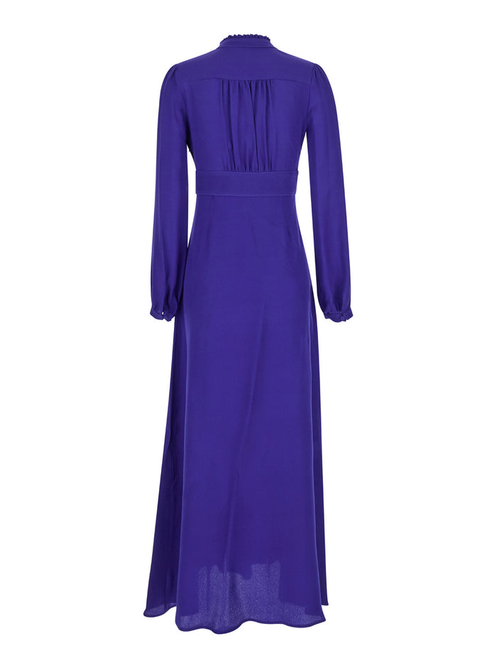 Jisho Violet Maxi Dress With V Neck And Ruched Collar Silk Blend Woman Acetate