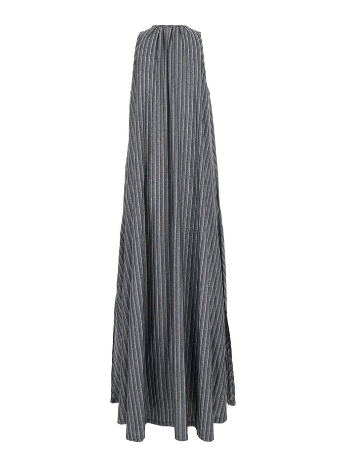 Cece Grey Long Dress With Striped Motif Tech Fabric Woman Metallic